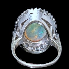 Vintage Opal Diamonds 14k White Gold Large Cocktail Ring Halo Estate Gift