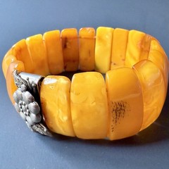 Vintage Baltic Amber Panel Bracelet with Silver Floral Clasp • Restoration Piece
