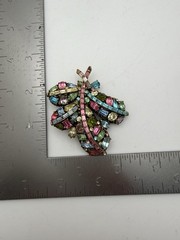 Hollycraft 3” Signed Pastel Rhinestone Leaf Brooch Vintage Pin