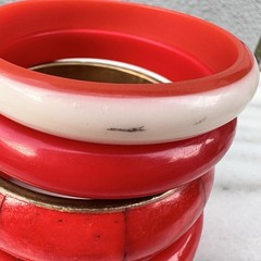 Vintage Red Bangle Stack Bracelet Lot Chunky Cherry Resin Lucite Bakelite Style