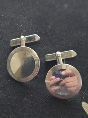 Vintage Swank Sterling Silver Round Cufflinks Geometric Art Deco
