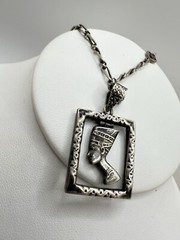 VTG Silver Egyptian Revival Goddess Necklace Blue Glass/stone Bead Unsigned Read