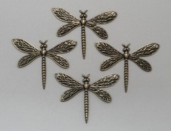 #4182 ANTIQUED GOLD PENDANT STYLE DRAGONFLY W/2 HANG HOLES – 4 Pc Lot