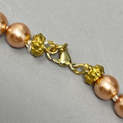 Champagne Necklace Simulated Pearl Beads Hand Knotted Cord Lobster Holiday 17″