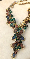 JULIANA by D&E “MARDI GRASS ” NECKLACE &CLIP EARRINGS PURPLE & GREEN BEADS DANGL