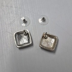 Vtg Square Pavé Crystal Rhinestones Silver Plate Pierced Stud Earrings