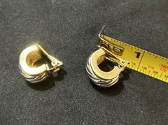 Vtg TJ M USA Half Moon Roped Earrings Silver Gold Toned Clip On Stud Cuffs