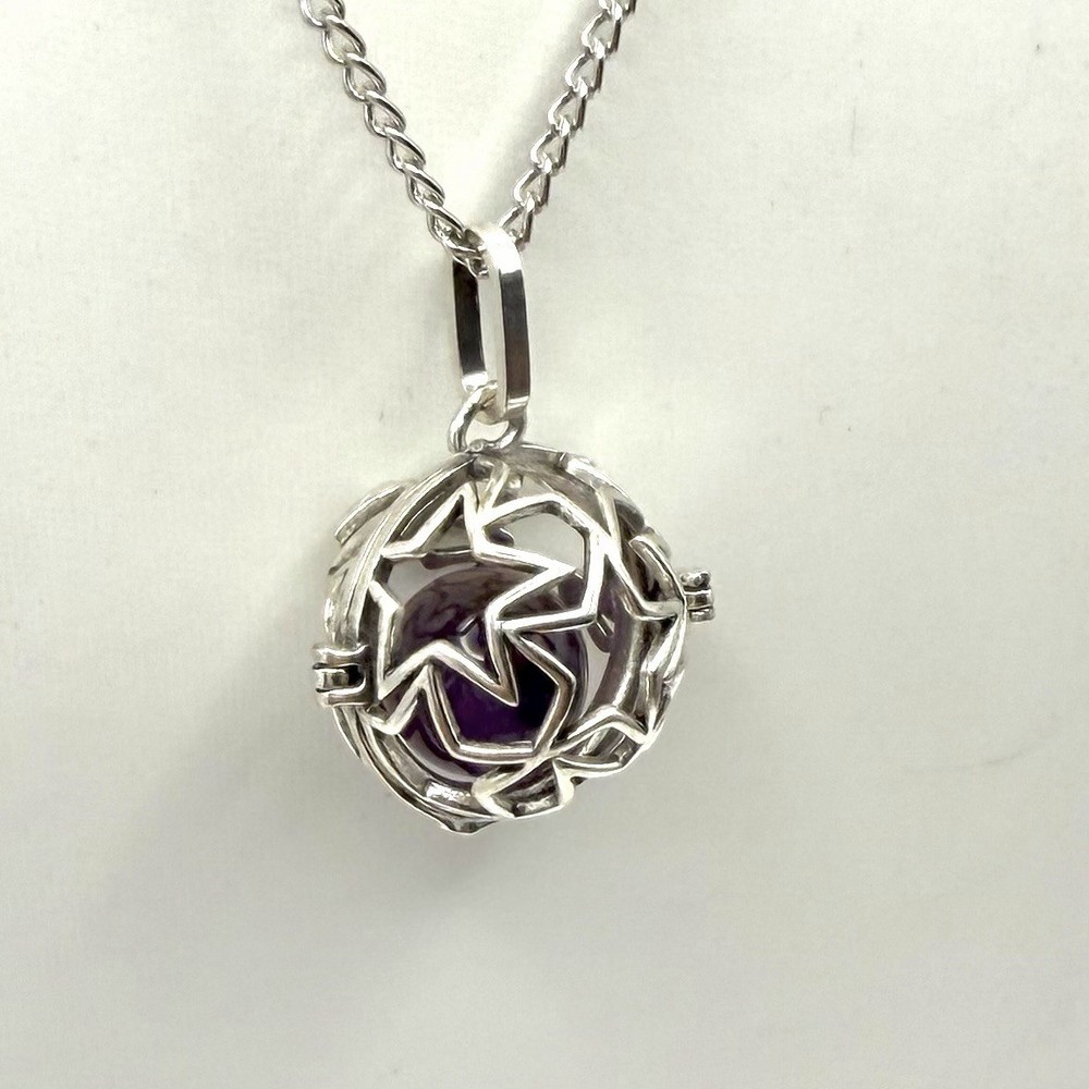 Vintage Silver Tone Cage Pendant Necklace 20 Inch Chain Y2K