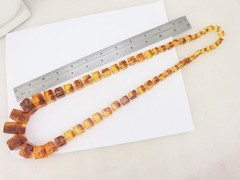 32″ Vintage Baltic Amber Graduated SQUARE Bead Necklace Knotted 130 Grams 8-24mm