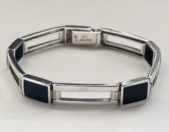 Vintage Black Onyx Link Bracelet in Sterling Silver 925 SU Thailand 22g 7”