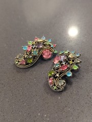 Vintage Signed 1951 Hollycraft Rhinestone Earrings Paisley READ K126