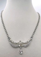 Vintage Mid Century Rhinestone Ornate Choker Necklace W/Rhinestone Flower 16.5″