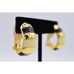 Vintage Clip Earrings Hoops Black Cream Off White Enamel Chunky 1980s BinAG