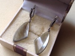 Earrings for Women Vintage Cupronickel Silver Plated Jewelry Glass Stone Nice