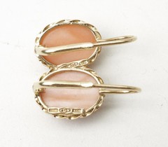 Italian Soft Pink Angel Skin Coral 14k Yellow Gold Bezel Drop Earrings