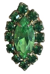 Vtg Vasaline Uranium Glass Screw Back Earings Marquise Shape w/ Green Gemstones