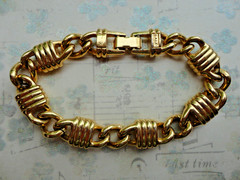 RARE VTG SIGNED S.A.L SWAROVSKI GOLDTONE MULTI COLOR CRYSTAL LINK CHAIN BRACELET
