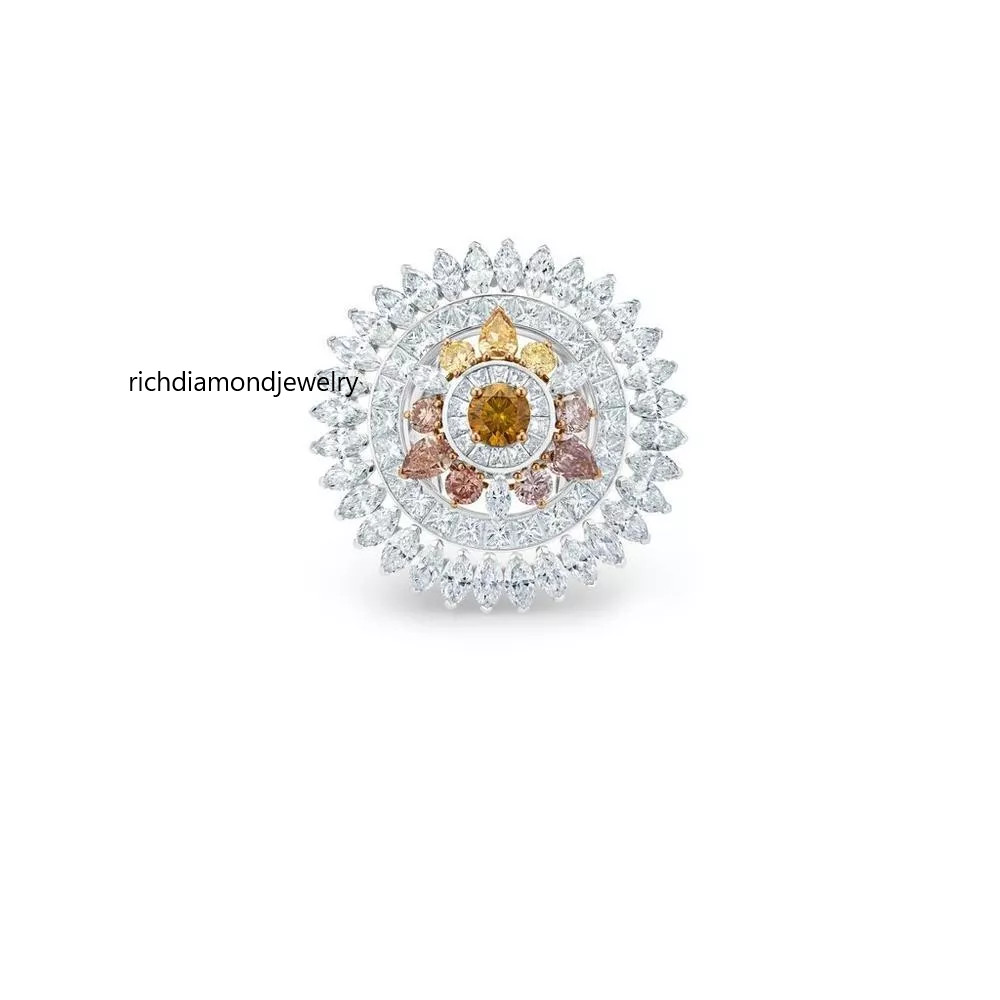 Fancy Color & Vivid White Excellent Cut Lab-Created 11.86CT Diamonds Circle Ring