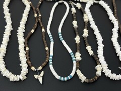Vintage Y2K 90s Puka Shell Heishi Necklace Lot (10) Surfer Hawaiian Summer Beach