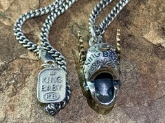 VINTAGE King Baby Studio Sterling Silver MERCURY SKULL Necklace 24″ Rare Bad Azz