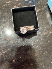 Vintage Nevada Silver Mines Ring Clear Stone Size 11 Matching bands
