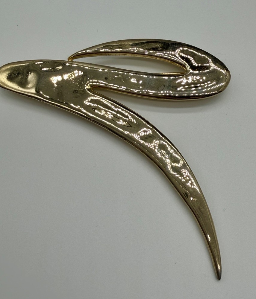 Vintage M. Jent Modernist Abstract Gold Tone Brooch Pin Large 3” Signed