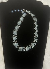 Coro Vintage Signed Pegasus Blue Enamel Rhinestones Floral Necklace Choker