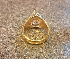 Rare & vintage! unbranded Sterling 925 Gold Wash 15mm Teardrop CZ Ring size 6