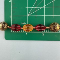 Vintage Lucite Bead Gypsy Necklace Faceted Red Orange Gold Tone Floral 46″ Boho