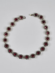 Simulated Red Statement Choker, Rhinestone Silver Tone Necklace