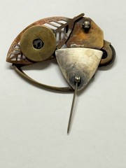 Signed Art Craft Modern Mixed Metal Brooch With Gemstone 1 3/4″