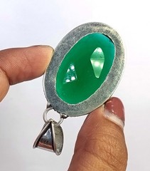 97.30 Ct Natural Green Emerald Pendant Oval Shape 925 Sterling Free Chain 6JGF