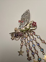 Vintage Kirks Folly Brooch Pin Jewelry Gold Star Dangle Crystal Fairy Angel Bag