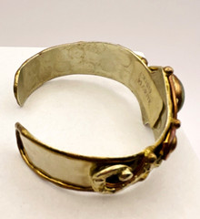 Vintage Mixed Metals Flourite Cabochon Cuff Bracelet