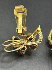 Hobé Gold Tone Flower Clip On Earrings W Amber/Champagne AB Crystals