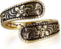 Vintage 14K Gold Plated and Silver Spoon Ring – Adjustable Ring with Carving Des