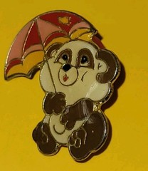 Vintage Panda Bear Umbrella Lapel Pin Enamel Retro Cute Cartoon Brooch GUC