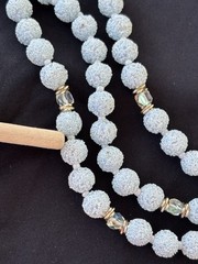 Vintage Marked Japan Necklace Acrylic Sugar Beads Frosted Blue Aurora 3 Strand