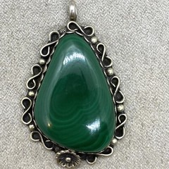 Vintage N.A. DW SIGNED Malachite Sterling Silver Pendant
