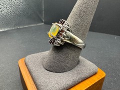 J&T Thai 925 Sterling Silver Fire Opal Ring Garnet CZ Halo Cluster Ring Sz 9.75