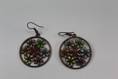 Earrings Bronze-tone Alloy With Resin Fill Floral Design Dangle Vintage