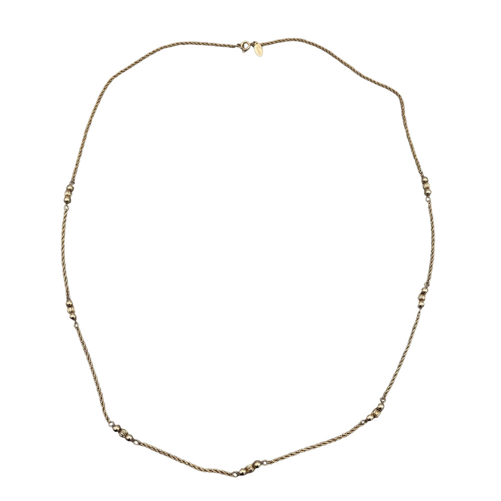 Vintage Medici Beaded Station Chain Necklace Gold Tone Spring Ring Closure 30″