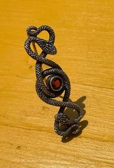 vintage 925 sterling silver intertwined twin snake brooch pin faux ruby red gem
