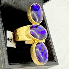Gold Sterling Silver Ring Blue Purple Gemstone Large Statement Boho Sz 10