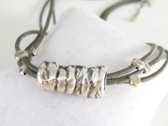 Silpada Sterling Silver 925 Green Leather Station Necklace