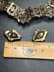 Vintage SELRO SELINI Gold Tone Purple Necklace & Earrings Book Piece Set