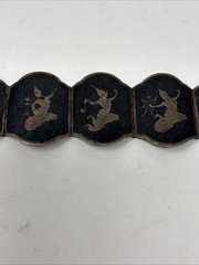Vtg Thai Nakon 939 Sterling Silver Niello Siam Goddess Panel Bracelet 79.9Grams