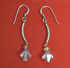 925 Crystal Drop Earrings 1.75in Sterling Silver 2g Aqua Blue Amber Tone Bicone
