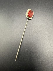 Antique Belais 10K Gold Intaglio Stick Pin Red Glass Cameo Art Deco