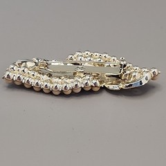 Vintage Rhinestone Brooch Double Leaf Orange Gold Tone 2 5/8″